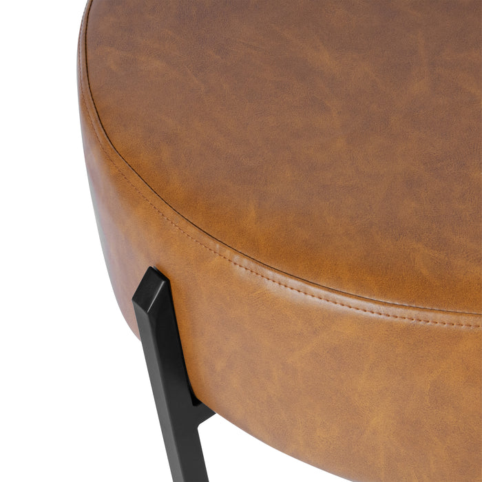 HomePop Modern Round Ottoman - Carmel Faux Leather