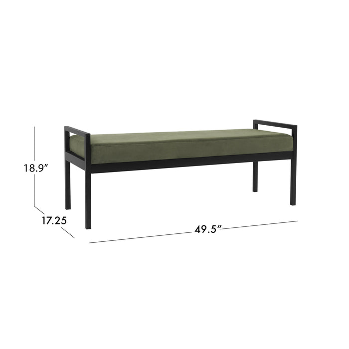 HomePop Modern Metal Bench - Loden Green Velvet