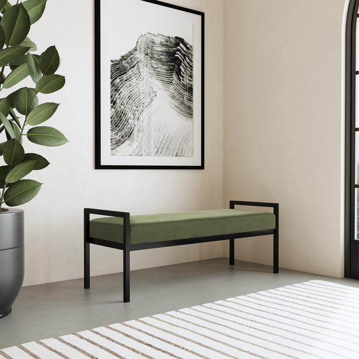 HomePop Modern Metal Bench - Loden Green Velvet