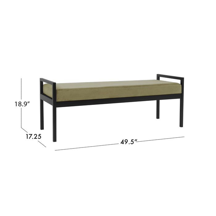 HomePop Modern Metal Bench - Light Sage Green Velvet