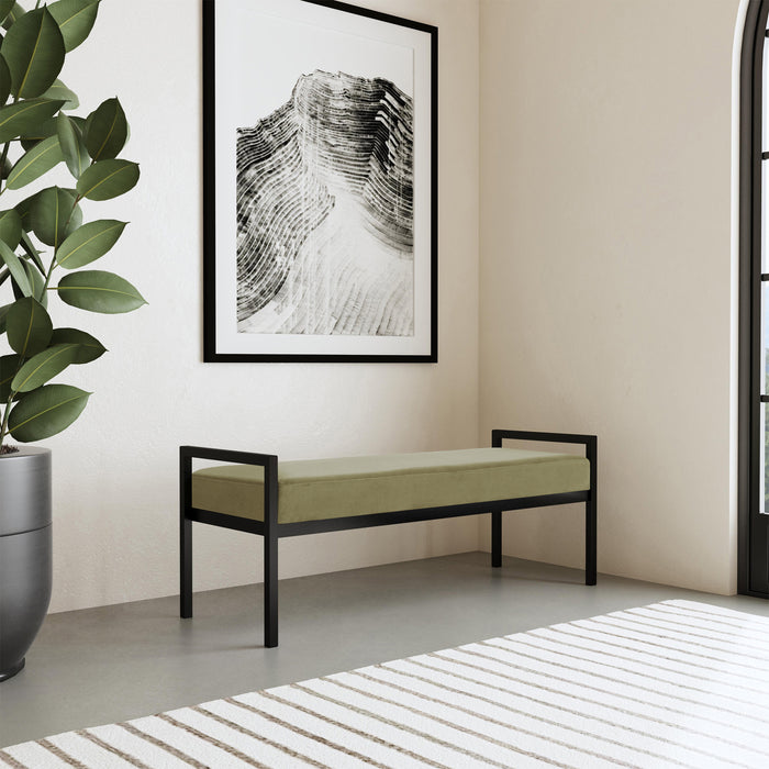 HomePop Modern Metal Bench - Light Sage Green Velvet