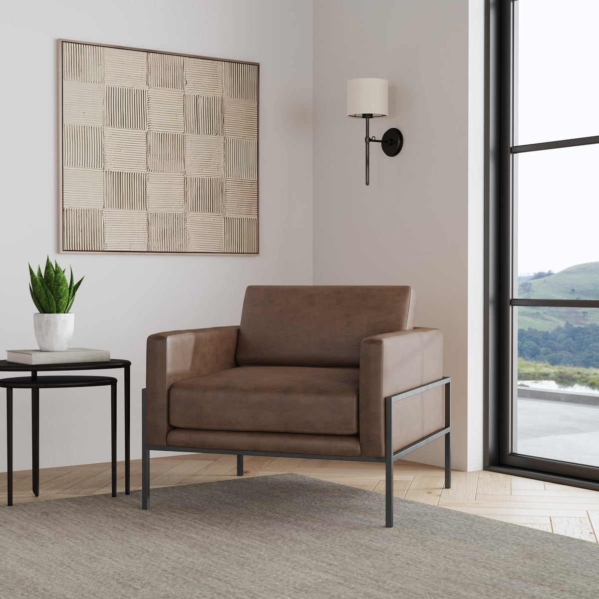 HomePop Metal Accent Chair -Brown Faux Leather — HomePop Furniture