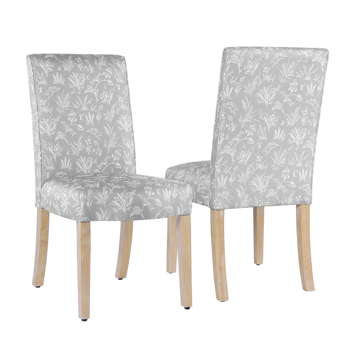 HomePop Scalloped Detail Dining Chair- Light Gray Floral with Animal Motifs (Set of 2)