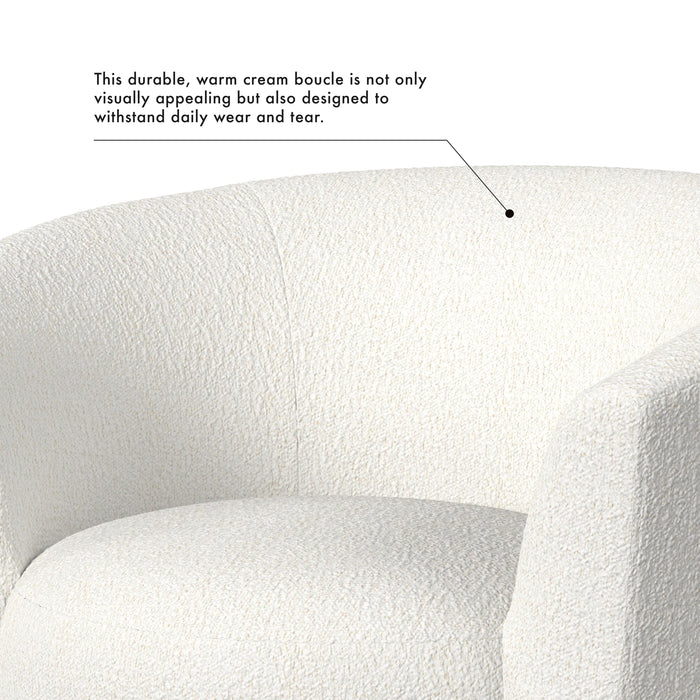 HomePop Upholstered Barrel Back Swivel Chair-Cream Boucle