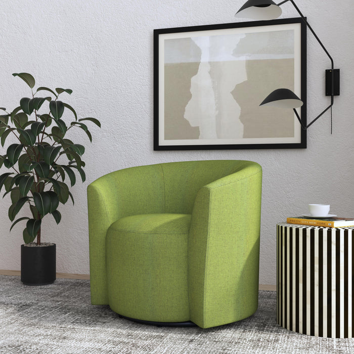 HomePop Upholstered Barrel Back Swivel Chair-Olive Green Woven