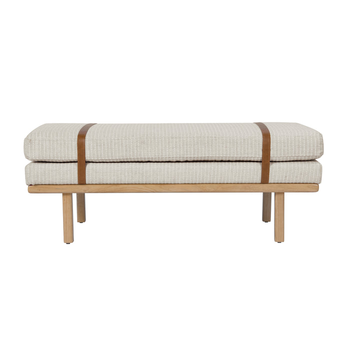 HomePop Upholstered Bench with Wood Base - White Woven Stripe