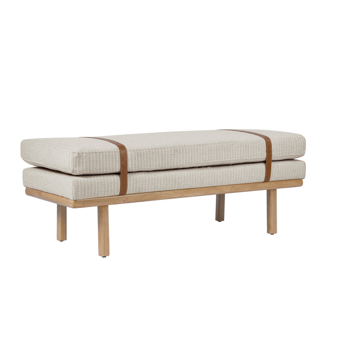 HomePop Upholstered Bench with Wood Base - White Woven Stripe