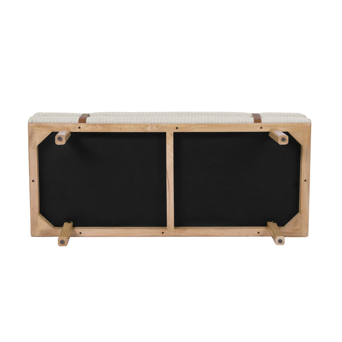 HomePop Upholstered Bench with Wood Base - White Woven Stripe