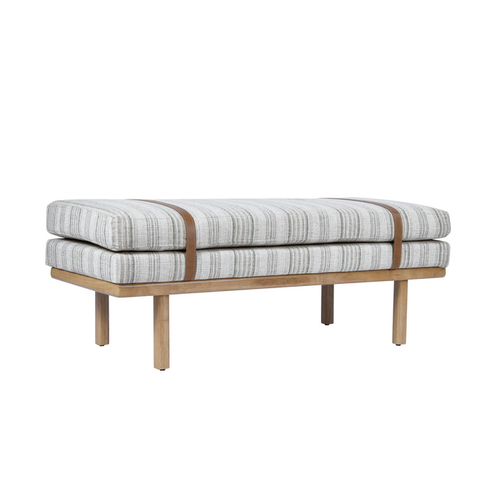 HomePop Upholstered Bench with Wood Base - Gray Striped Pattern
