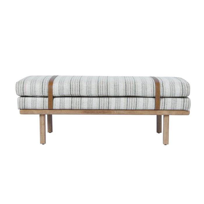 HomePop Upholstered Bench with Wood Base - Gray Striped Pattern