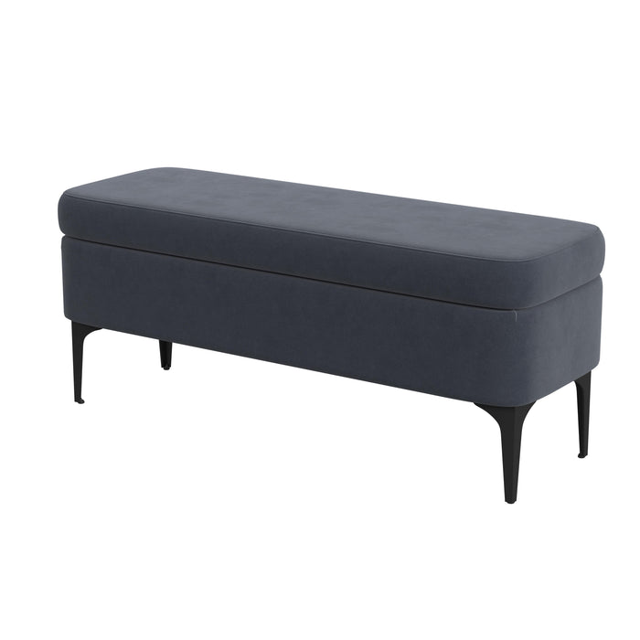 HomePop Large Modern Storage Bench - Blue Velvet