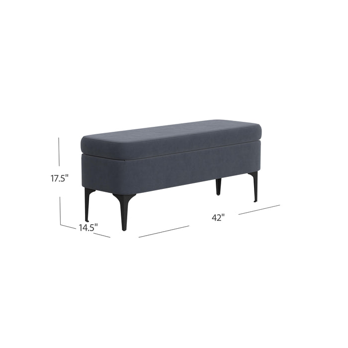HomePop Large Modern Storage Bench - Blue Velvet
