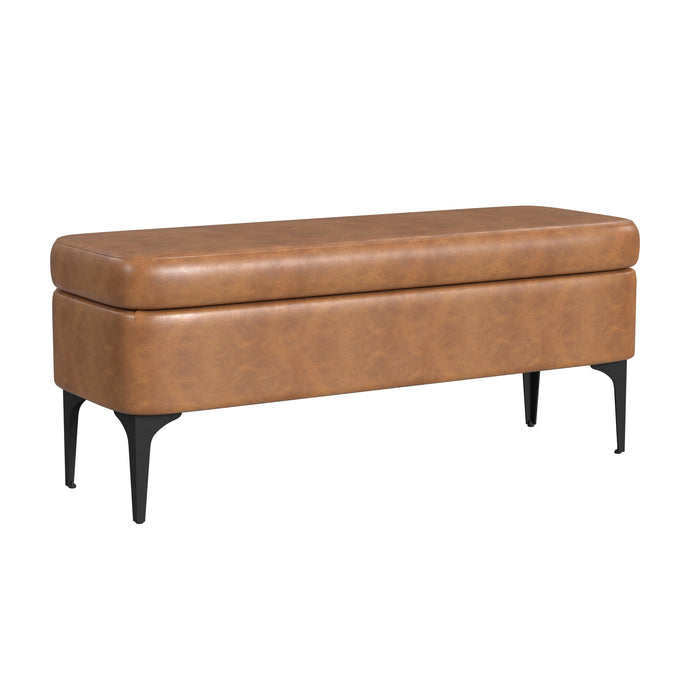 HomePop Large Modern Storage Bench - Carmel Faux Leather