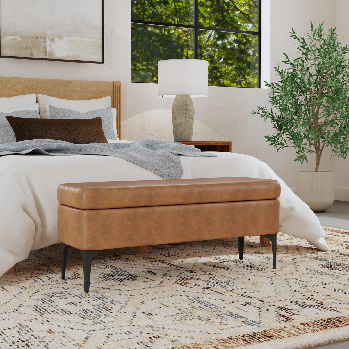 HomePop Large Modern Storage Bench - Carmel Faux Leather — HomePop