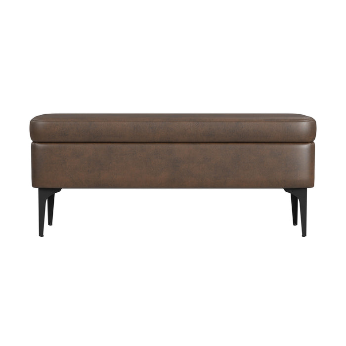 HomePop Large Modern Storage Bench - Brown Faux Leather