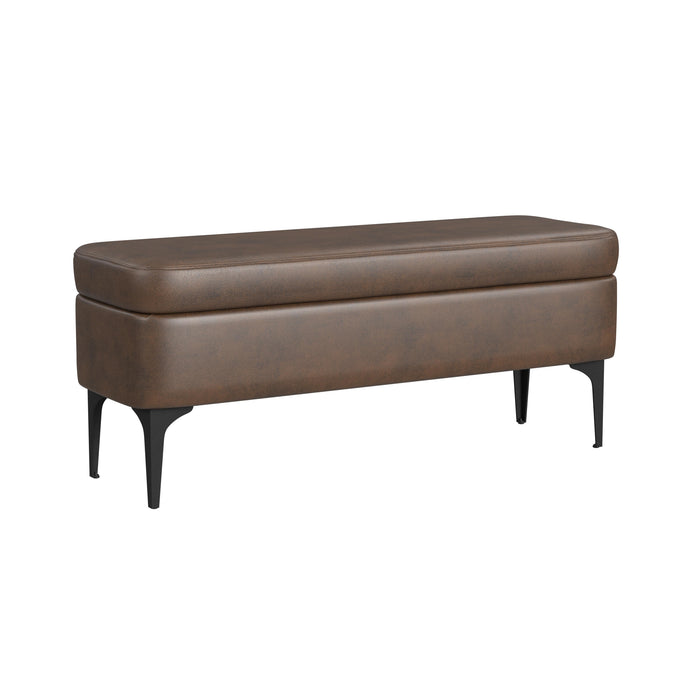 HomePop Large Modern Storage Bench - Brown Faux Leather