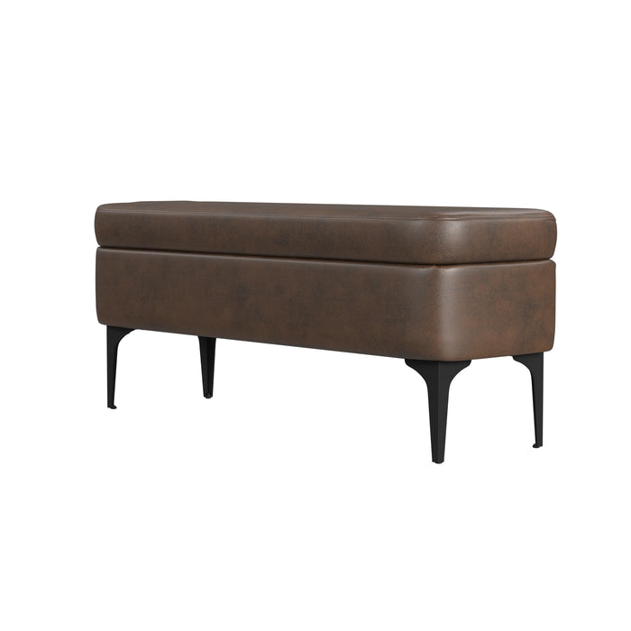 HomePop Large Modern Storage Bench - Brown Faux Leather