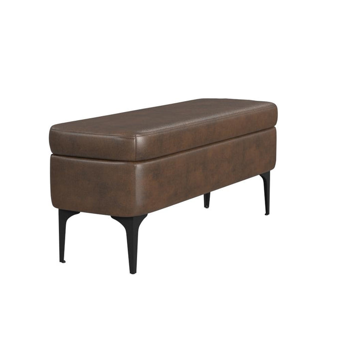 HomePop Large Modern Storage Bench - Brown Faux Leather