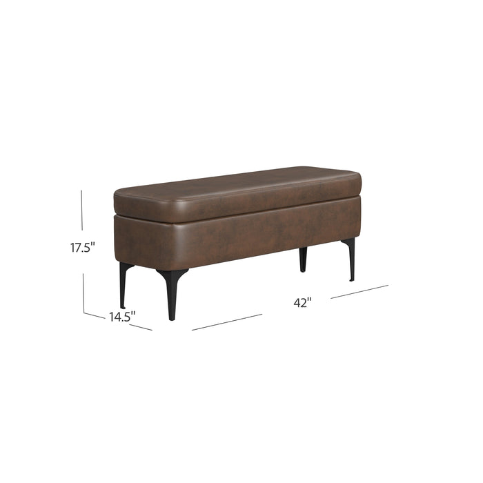 HomePop Large Modern Storage Bench - Brown Faux Leather
