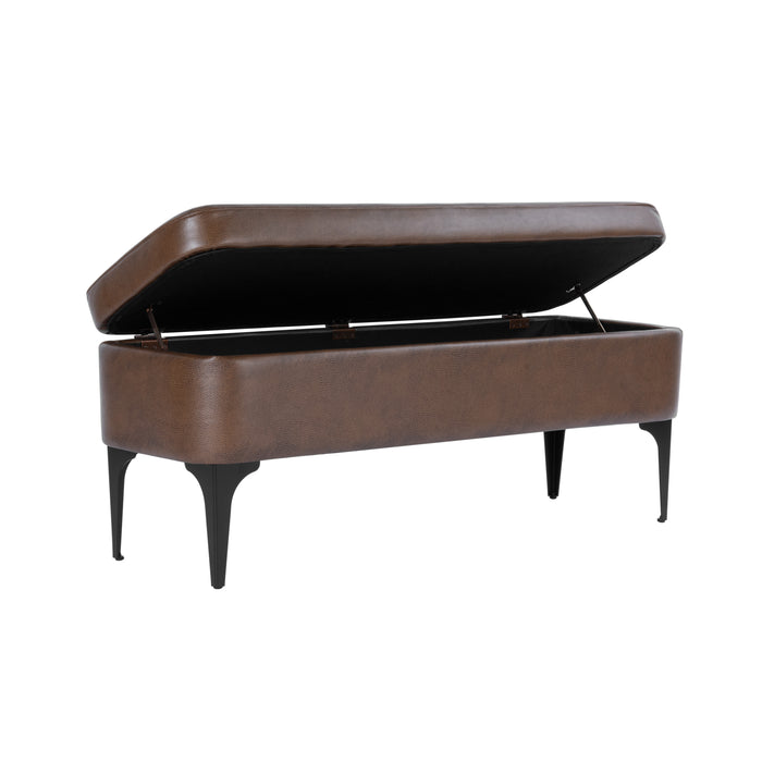 HomePop Large Modern Storage Bench - Brown Faux Leather