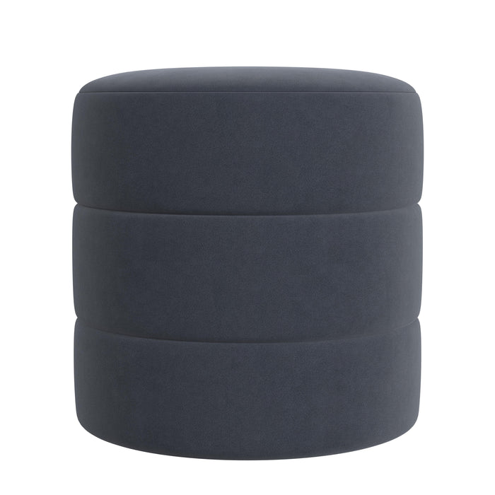 HomePop Upholstered Round Ottoman- Blue Velvet