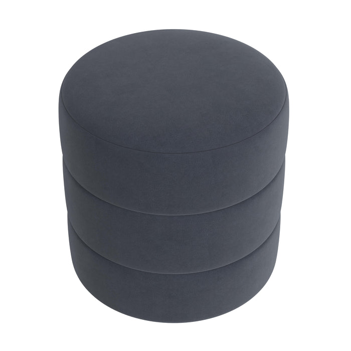 HomePop Upholstered Round Ottoman- Blue Velvet