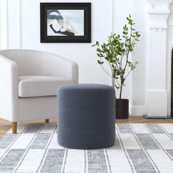 HomePop Upholstered Round Ottoman- Blue Velvet