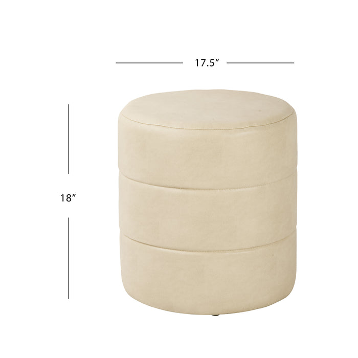 HomePop Upholstered Round Ottoman - Cream Faux Leather