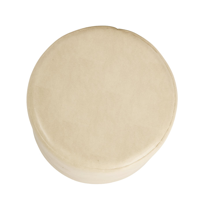 HomePop Upholstered Round Ottoman - Cream Faux Leather
