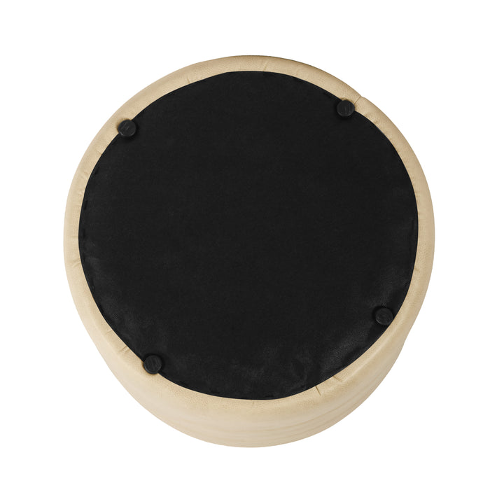 HomePop Upholstered Round Ottoman - Cream Faux Leather