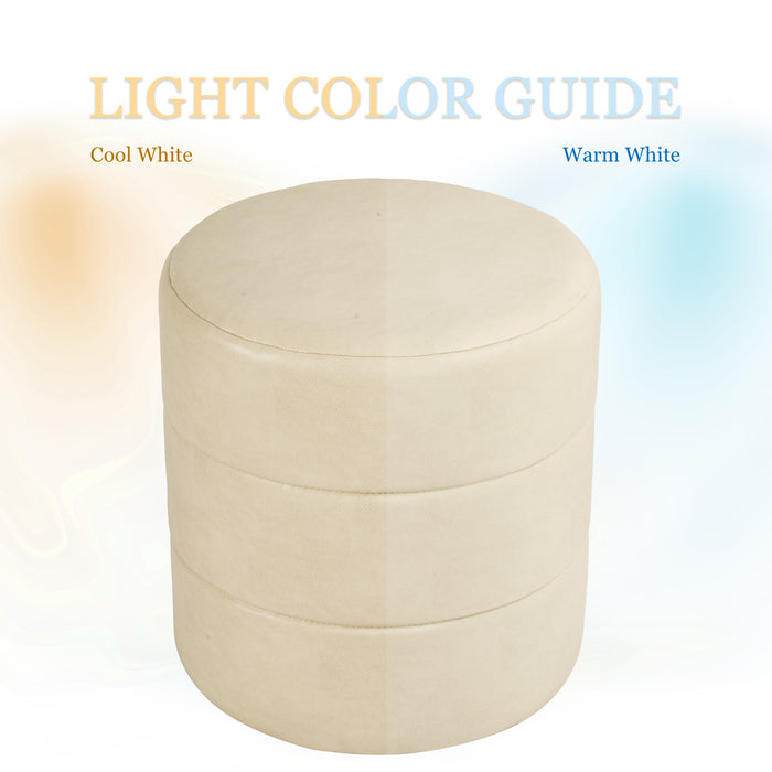 HomePop Upholstered Round Ottoman - Cream Faux Leather