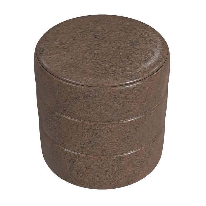 HomePop Upholstered Round Ottoman - Brown Faux Leather