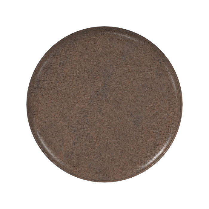 HomePop Upholstered Round Ottoman - Brown Faux Leather