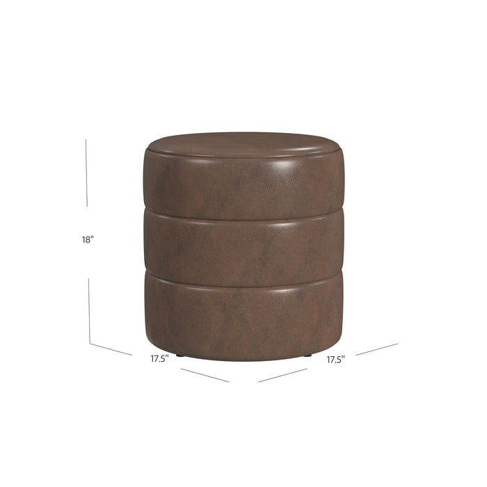 HomePop Upholstered Round Ottoman - Brown Faux Leather