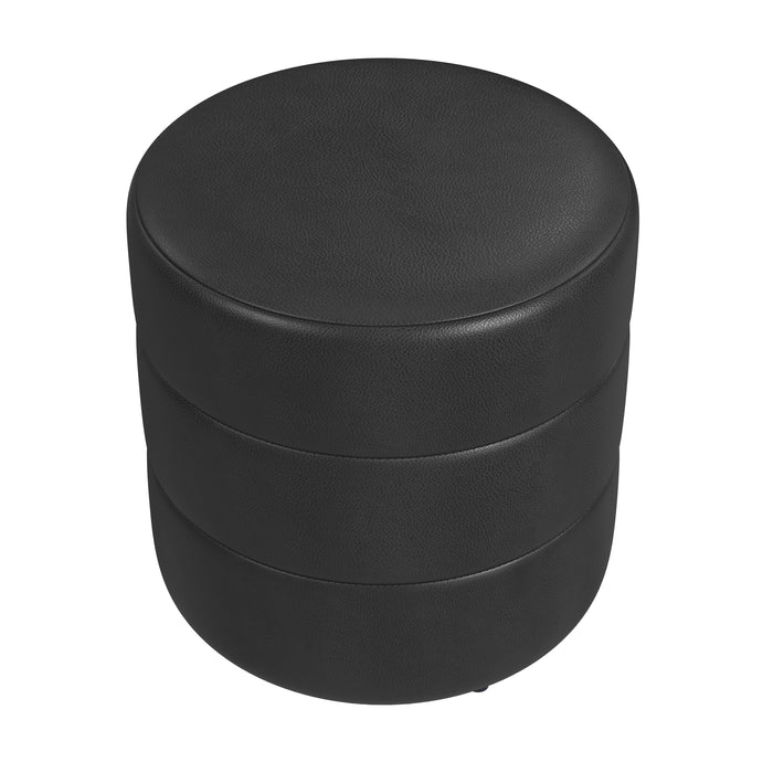 HomePop Upholstered Round Ottoman - Black Faux Leather