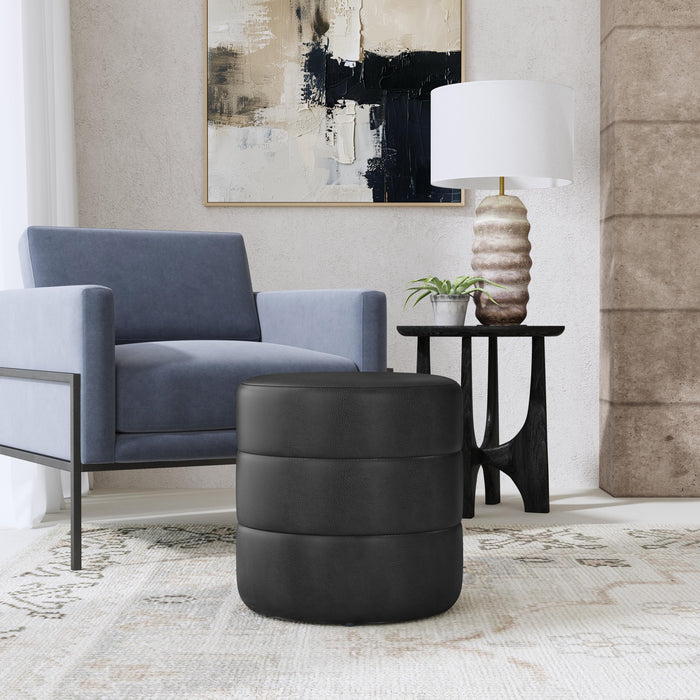 HomePop Upholstered Round Ottoman - Black Faux Leather