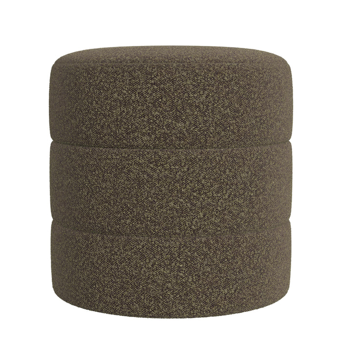 HomePop Upholstered Round Ottoman- Dark Brown Boucle