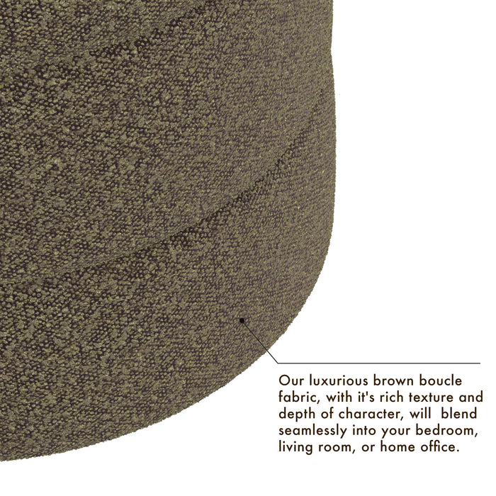 HomePop Upholstered Round Ottoman- Dark Brown Boucle