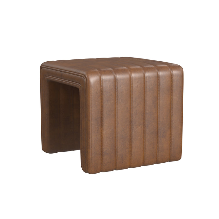 HomePop Modern Channel Ottoman - Brown Faux Leather