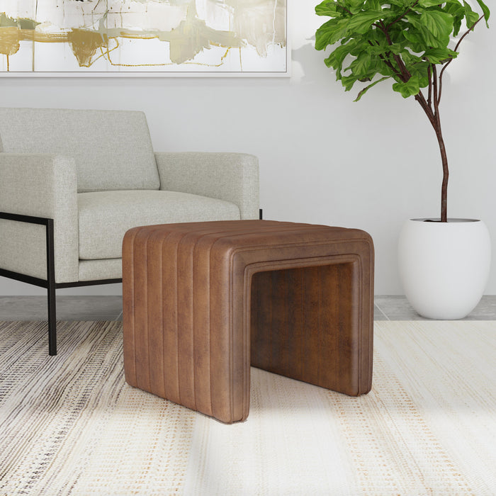 HomePop Modern Channel Ottoman - Brown Faux Leather