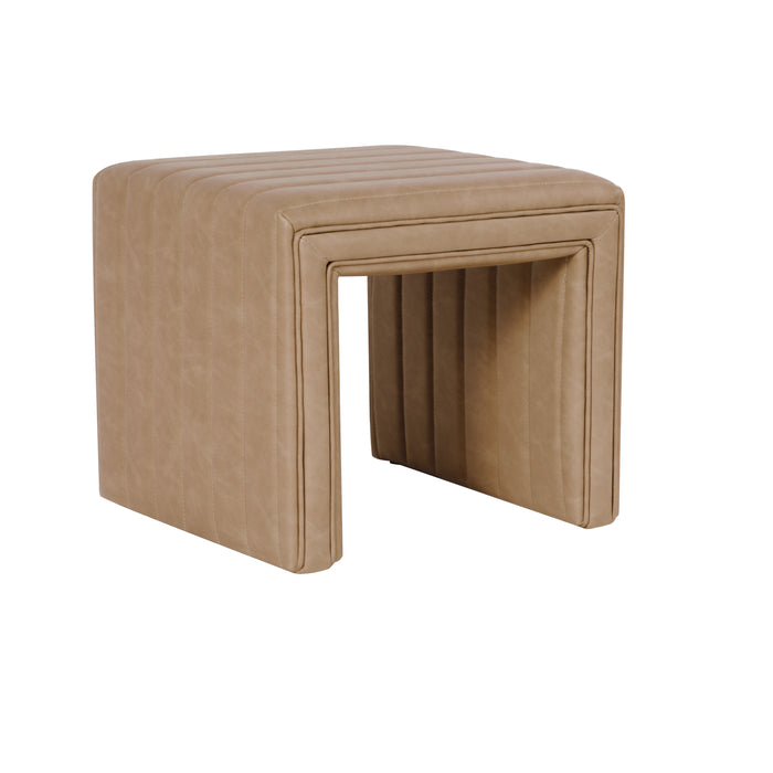 HomePop Modern Channel Ottoman - Sand Faux Leather