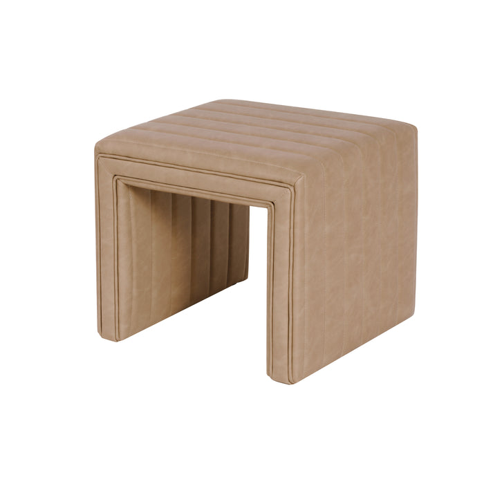 HomePop Modern Channel Ottoman - Sand Faux Leather