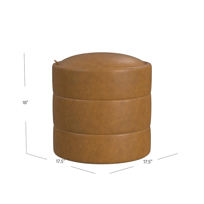 HomePop Storage Round Ottoman-Carmel Faux Leather