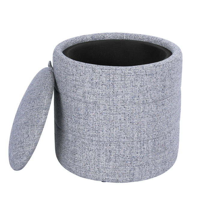HomePop Storage Round Ottoman - Blue Gray Woven Fabric