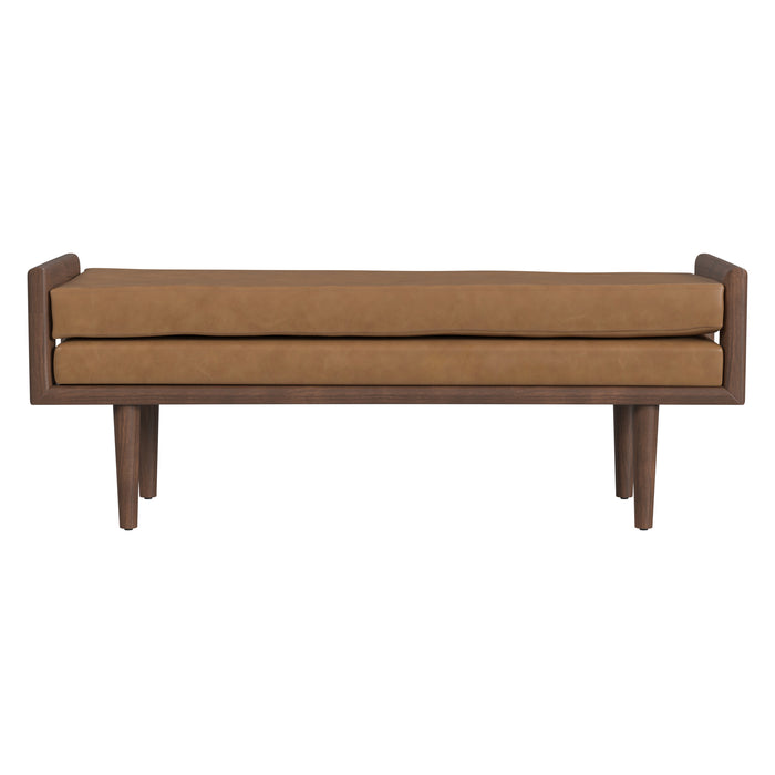HomePop Wood Bench with Upholstered seat-Carmel Faux Leather