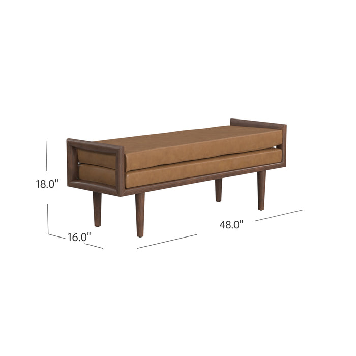 HomePop Wood Bench with Upholstered seat-Carmel Faux Leather