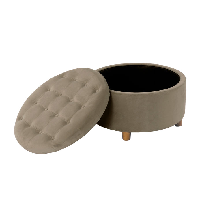 HomePop Round Storage Ottoman - Fawn Velvet