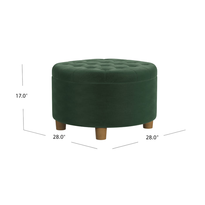 HomePop Round Storage Ottoman - Loden Green Velvet