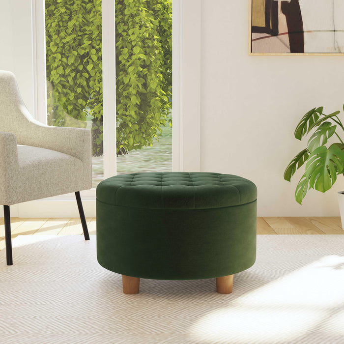 HomePop Round Storage Ottoman - Loden Green Velvet