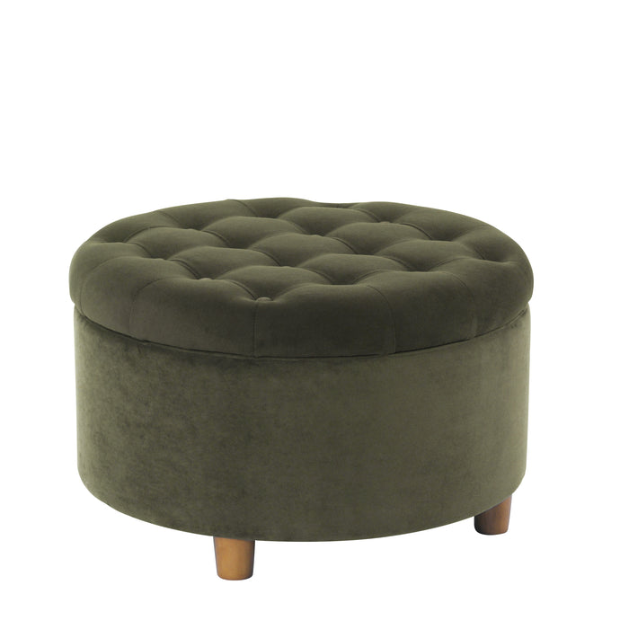 HomePop Round Storage Ottoman - Loden Green Velvet